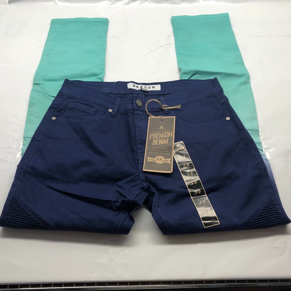 REASON  NEW YORK BLUE AND TURQUOISE JEANS 32X32